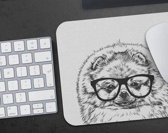 Pomeranian Mousepad, Hipster Nerdy Pom Dog Mouse Pad, Dog Lover Gift Mousepads, Funny Laptop Office Desk Decor Accessories, Coworker Gifts