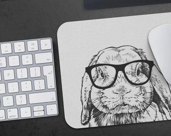 Rabbit Mousepad, Hipster Nerdy Animal Mouse Pad, Bunny Mom Gift Mousepads, Funny Laptop Office Desk Accessories, Coworker Gifts