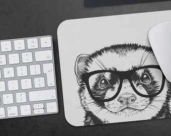 Ferret Mousepad, Hipster Nerdy Animal Mouse Pad, Ferret Pet Mom Dad Lover Gift, Laptop Office Desk Accessories, Boss Teacher Coworker Gifts