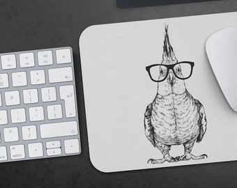 Cockatiel Mousepad, Hipster Nerdy Pet Mouse Pad, Parrot Bird Mom Lover Gift, Laptop Office Desk Accessories, Boss Teacher Coworker Gifts