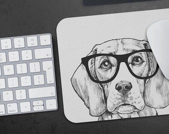 Beagle Mousepad, Hipster Nerdy Dog Mouse Pad, Dog Lover Gift, Laptop Office Desk Accessories, Boss Teacher Coworker Gifts