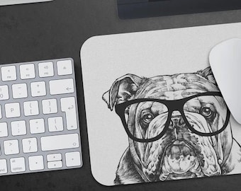 Tapis de souris bouledogue anglais, tapis de souris chien ringard hipster, cadeau pour amoureux des chiens tapis de souris, accessoires de décoration de bureau drôles pour ordinateur portable, cadeaux pour collègues