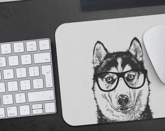 Alfombrilla de ratón Husky siberiano, alfombrilla de ratón Hipster Nerdy Dog, alfombrillas de ratón de regalo para amantes de los perros, accesorios divertidos para decoración de escritorio de oficina portátil, regalos para compañeros de trabajo