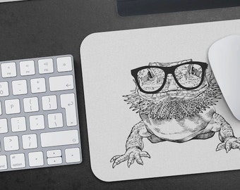 Bearded Dragon Mousepad, Hipster Nerdy Animal Mouse Pad, Pet Mom Dad Lover Gift, Laptop Office Desk Accessories, Boss Teacher Coworker Gifts