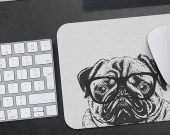 Pug Mousepad, Hipster Nerdy Dog Mouse Pad, Dog Lover Gift Mousepads, Funny Laptop Office Desk Decor Accessories, Coworker Gifts