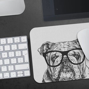 English Bulldog Mousepad, Hipster Nerdy Dog Mouse Pad, Dog Lover Gift Mousepads, Funny Laptop Office Desk Decor Accessories, Coworker Gifts