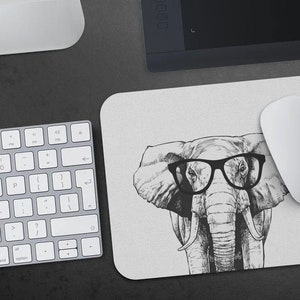 Elephant Mousepad, Hipster Nerdy Animal Mouse Pad, Elephant Gift Mousepads, Funny Laptop Office Desk Decor Accessories, Coworker Gifts