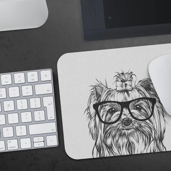 Yorkshire Terrier Mousepad, Hipster Nerdy Dog Mouse Pad, Yorkie Gift Mousepads, Funny Laptop Office Desk Decor Accessories, Coworker Gifts