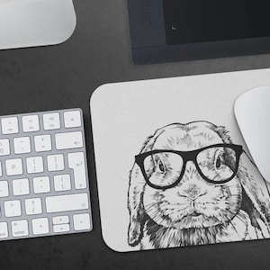 Rabbit Mousepad, Hipster Nerdy Animal Mouse Pad, Bunny Mom Gift Mousepads, Funny Laptop Office Desk Accessories, Coworker Gifts