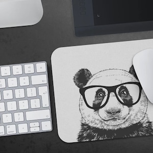 Panda Mousepad, Hipster Nerdy Animal Mouse Pad, Panda Gift Mousepads, Funny Laptop Office Desk Accessories, Coworker Gifts