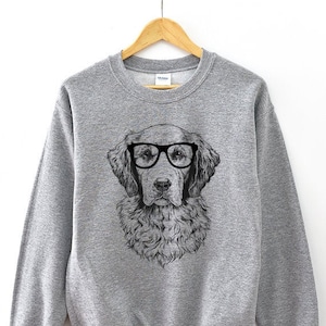 Golden Retriever Sweatshirt, Hipster Dog Hoodie, Baseball Tee, Raglan Shirt, Glasses Nerdy Unisex Crewneck Sweater, Dog Mom Dog Dad Gift