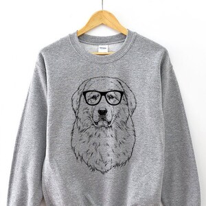 Great Pyrenees Sweatshirt, Hipster PYR Dog Hoodie, Baseball Tee, Raglan Shirt, Glasses Nerdy Unisex Crewneck Sweater, Dog Mom Dog Dad Gift