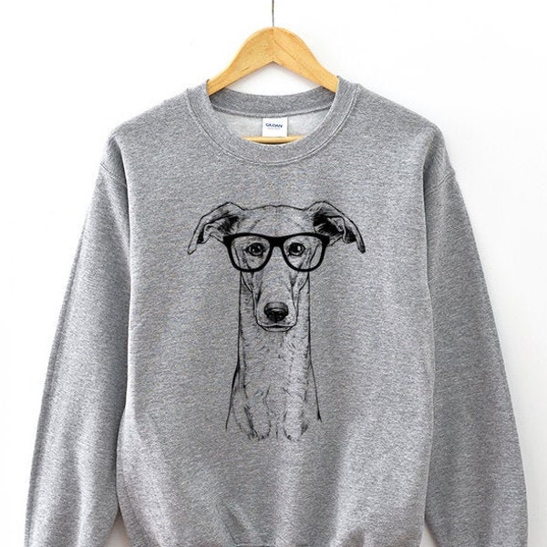 Greyhound Sweatshirt, Hipster Greyhound Dog Hoodie, Baseball Tee, Raglan Shirt, Glasses Nerdy Unisex Crewneck Sweater, Dog Mom Dog Dad Gift