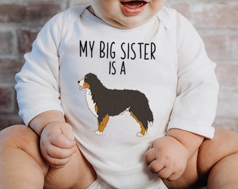 My Big Brother / Sister is a Bernese Mountain Dog Baby Bodysuit, BMD Dog Baby Boy Baby Girl Clothes One Piece Romper Berner Baby Shower Gift