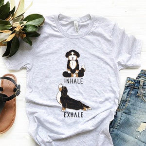 Inhale Exhale Bernedoodle Yoga T-shirt, Heather Dog lovers Tshirt, Funny Dog Tee Shirts, Yoga lover Gift, Bernedoodle Gift, Dog Mom Shirt