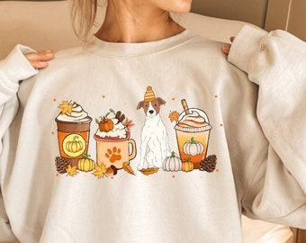Jack Russell Terrier Sweatshirt, Dog Fall Coffee Sweatshirt, Thanksgiving Pumpkin Spice Sweater Latte Fall Halloween Autumn Hoodie or Tshirt