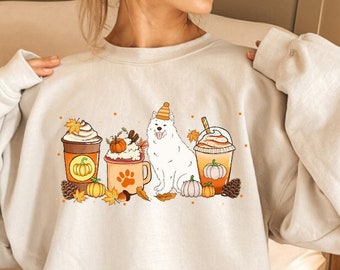 Samoyed Sweatshirt, Dog Fall Coffee Sweatshirt, Thanksgiving Pumpkin Spice Sweater, Samoyed Latte Fall Halloween Autumn Hoodie or Tshirt