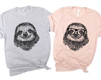 Sloth Shirt, Nerdy Glasses Sloth T-Shirt, Hipster Animal Tshirt, Sloth Gift, Sloth Animal Lover Tee Shirt, Gift for him
