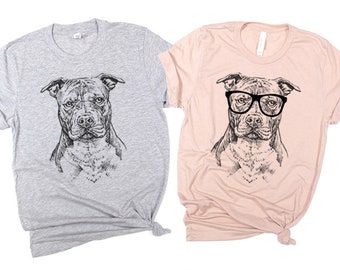 Pit Bull Shirt, Nerdy Glasses Pittie Tee T-Shirt, Hipster Dog Tshirt, Dog Dad Mom Mama Gift, Pitbull Mom Shirt Gifts