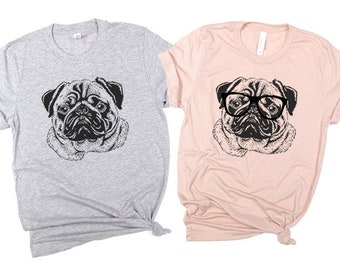 Pug Shirt, Nerdy Glasses Pug Tee T-Shirt, Hipster Dog Tshirt, Dog Dad Mom Mama Gift, Pug Mom Shirt Gifts