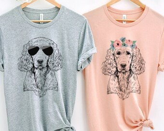 English Cocker Spaniel Shirt, Floral or Sunglasses Dog Tshirt, Tee for Dog mom, Dog dad Gift, Unisex Adult Boy Girl Kids Baby Shirt