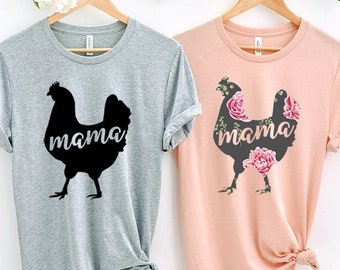 Chicken Mama Shirt, Chicken Hen Mom Tshirt, Floral Silhouette Farm Animal Tee Shirts, Chicken Mom Gift