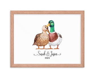 Mallard Duck Art Print, Personalized Couple Wedding Wall Decor Custom Animal Sign, Valentine Housewarming Engagement Newlywed Gift, Poster