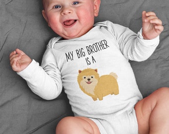 My Big Brother / Sister is a Pomeranian Long Sleeve Baby Bodysuit, Dog Baby Boy Baby Girl Clothes, Pom One Piece Romper, Baby Shower Gift
