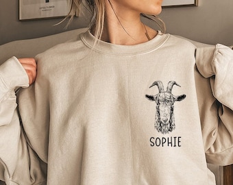 Goat Sweatshirt, Goat Mom Sweatshirts, Custom Farmhouse Farm Name Shirt, Farmer Wife Tee, Personalized Farm Animal Lover Gifts