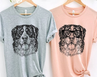 Bernese Mountain Dog Shirt, Nerdy Glasses Berner Tee T-Shirt, Hipster Dog Tshirt, Dog Dad Mom Mama Gift, Berner Mom Shirt Gifts