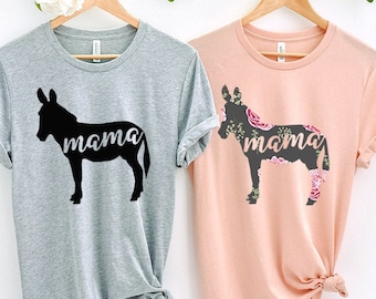 Donkey Mama Shirt, Donkey Mom Tshirt, Floral Silhouette Farm Animal Tee Shirts, Farmer Wife, Donkey Mom Gift