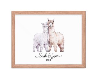 Llama Art Print, Personalized Couple Wedding Wall Decor Custom Animal Sign, Engagement Newlywed Gift, Poster, Valentine Housewarming Gift