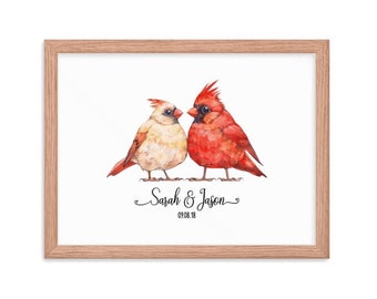Cardinal Bird Art Print, Personalized Couple Wedding Wall Decor Custom Animal Sign, Valentine Housewarming Engagement Newlywed Gift, Poster