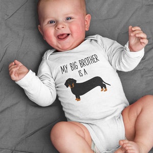My Big Brother / Sister is a Black and Tan Dachshund Long Sleeve Baby Bodysuit Wiener Dog Baby Boy Baby Girl Clothes Romper Baby Shower Gift