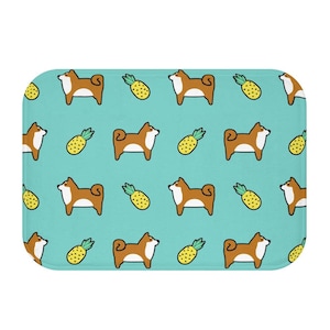 Pineapple Shiba Bath Mat, Dog Shower Mat, Bathroom Decor, Housewarming Gift