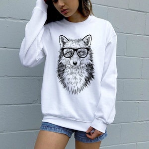 Fox Sweatshirt, Hipster Fox Animal Hoodie, Foxy Baseball Tee, Raglan Shirt, Glasses Nerdy Unisex Crewneck Sweater, Pet Mom Pet Dad Gift