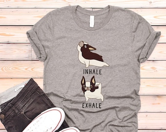 Inhale Exhale French Bulldog Yoga T-shirt, Heather Dog lovers Tshirt, Funny Dog Tee Shirts, Yoga lover Dog Lovers gift, Frenchie Gifts