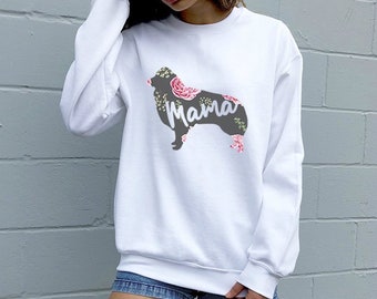 Australian Shepherd Mama Sweatshirt, Dog Mom Hoodie, Floral Dog Silhouette Crewneck Sweatshirts, Dog Mom Sweater, Aussie Mom Gifts