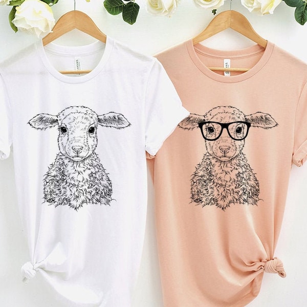 Sheep Shirt, Nerdy Glasses Baby Sheep Tee Tshirt, Hipster Farm Animal Muscle Tank Top, Sheep Mom Shirt Gift, Boy Girl Kids Youth Shirt