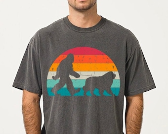 Funny Bigfoot Newfoundland Dog Shirt, Dog Dad Gift, Newfie Gift, Bigfoot Walking a Dog Tshirt, Retro Comfort Colors Dog Shirt, Sasquatch Tee