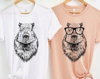 Capybara Shirt, Nerdy Glasses Capybara Lover Tee Tshirt, Hipster Animal Muscle Tank Top, Pet Mom Dad Mama Gift, Boy Girl Kids Youth Shirt