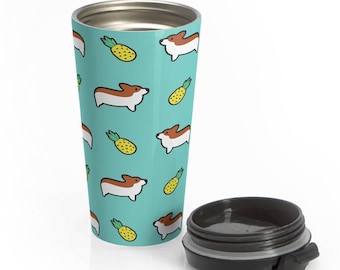 Corgi Pineapple Dog Travel Mug, Stainless Steel Coffee Travel Mug, Dog Outdoor Insulated Tumbler Cup Bottle, Dog Lover Gift