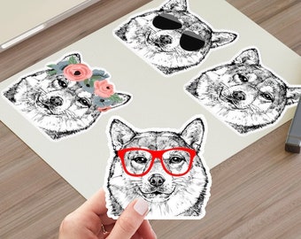 Shiba Inu Sticker Sheet, Shiba Vinyl Stickers, Floral Sunglasses Dog Laptop Sticker, Funny Car Decal, Planner, Skateboard, Macbook Sticker