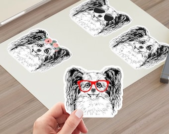 Papillon Dog Sticker Sheet, Vinyl Stickers, Floral Sunglasses Dog Laptop Sticker, Funny Car Decal, Planner, Skateboard, Macbook Sticker