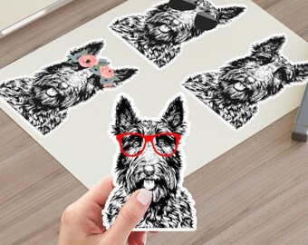 Scottish Terrier Sticker Sheet, Scottie Vinyl Stickers, Floral Sunglasses Dog Laptop Sticker Car Decal, Planner, Skateboard, Macbook Sticker