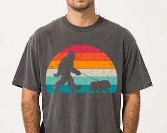 Funny Bigfoot English Bulldog Shirt, Dog Dad Gift, Retro Comfort Colors Dog Shirt, Bigfoot Walking a Dog Tshirt, Sasquatch Bully Dog Gift