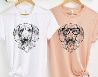 Dachshund Shirt, Nerdy Glasses Doxie Tee T-Shirt, Hipster Dog Tshirt, Wiener Dog Dad Mom Mama Gift, Dachshund Mom Shirt Gifts