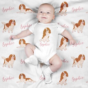 Personalized Baby Blanket, Custom Swaddle Blanket Set, Cavalier King Charles Spaniel Newborn Photo Prop, Cute Dog Swaddle Set for Boy, Girl