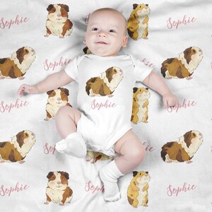 Personalized Baby Blanket, Custom Swaddle Blanket Set, Guinea Pig Newborn Photo Prop, Cute Baby Animal Swaddle Set for Boy, Girl