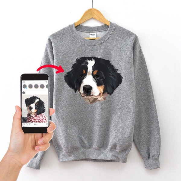 Custom Pet Portrait Sweatshirt, Personalized Dog Portrait Hoodie, Dog Unisex Crewneck Sweatshirts, Sweater, Dog Mom Dog Dad Gift